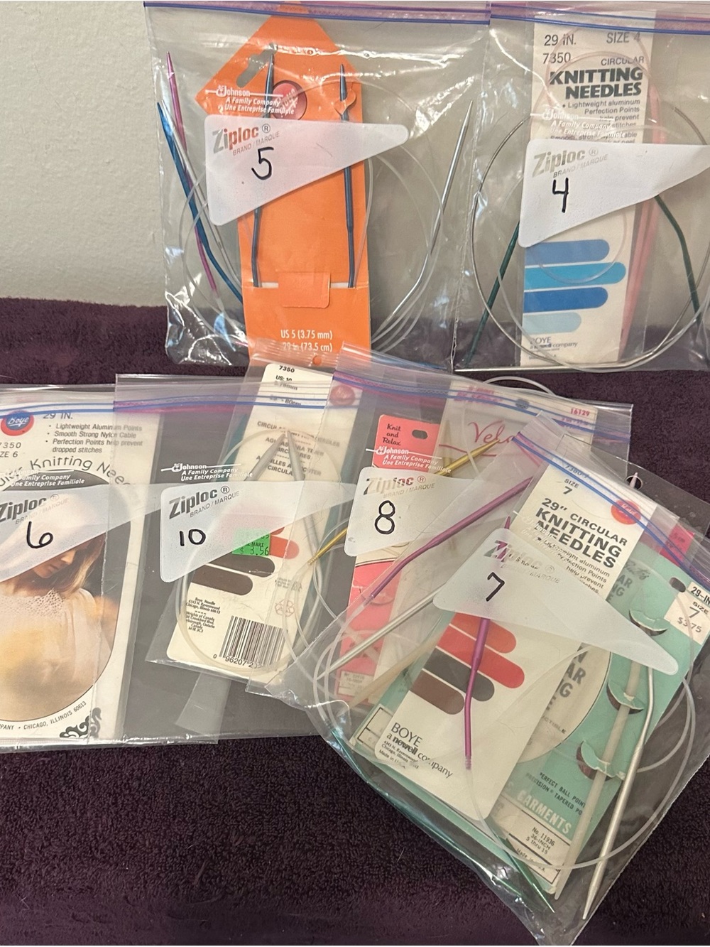 Lot of 5 29” circular knitting needles sizes 4 5 6 7 8 and 10